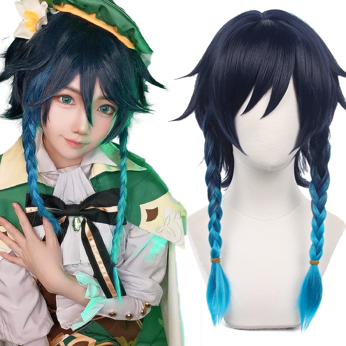 Anime Cosplay Wig Genshin Impact Wig Venti Blue gradient short hair with Free Wig Cap for Comic Con, Cosplay show, Halloween