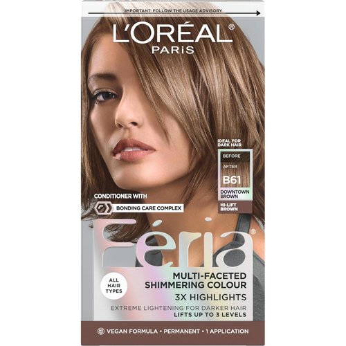 L'Oreal Paris Feria Hair Color - Multi-Faceted Shimmering B61 Downtown Brown | Permanent Dye Kit