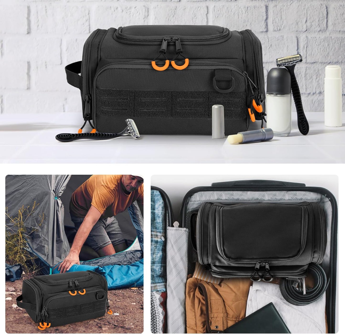 Skiennix Tactical Toiletry Bag - Hanging Hygiene Organizer for Travel Essentials | Black