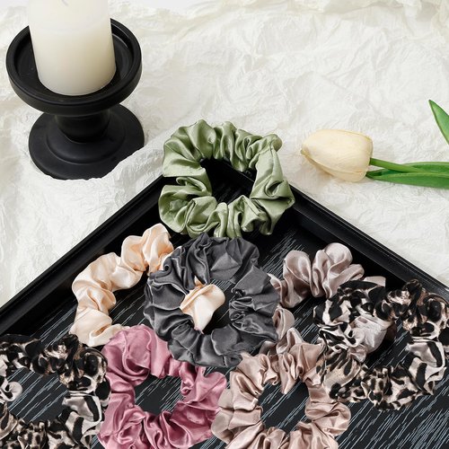 Mirlern 12-Piece Satin Scrunchies for Women and Girls, No Damage Soft Ponytail Holders Hair Accessories, Elastic Bands for Thick/Thin Hair (Spring)