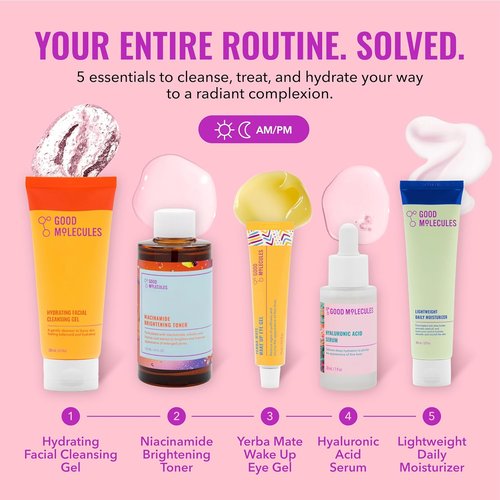 Good Molecules Daily Skincare Routine Set - Hydrating Cleanser, Niacinamide Toner & More | 5-Piece Collection