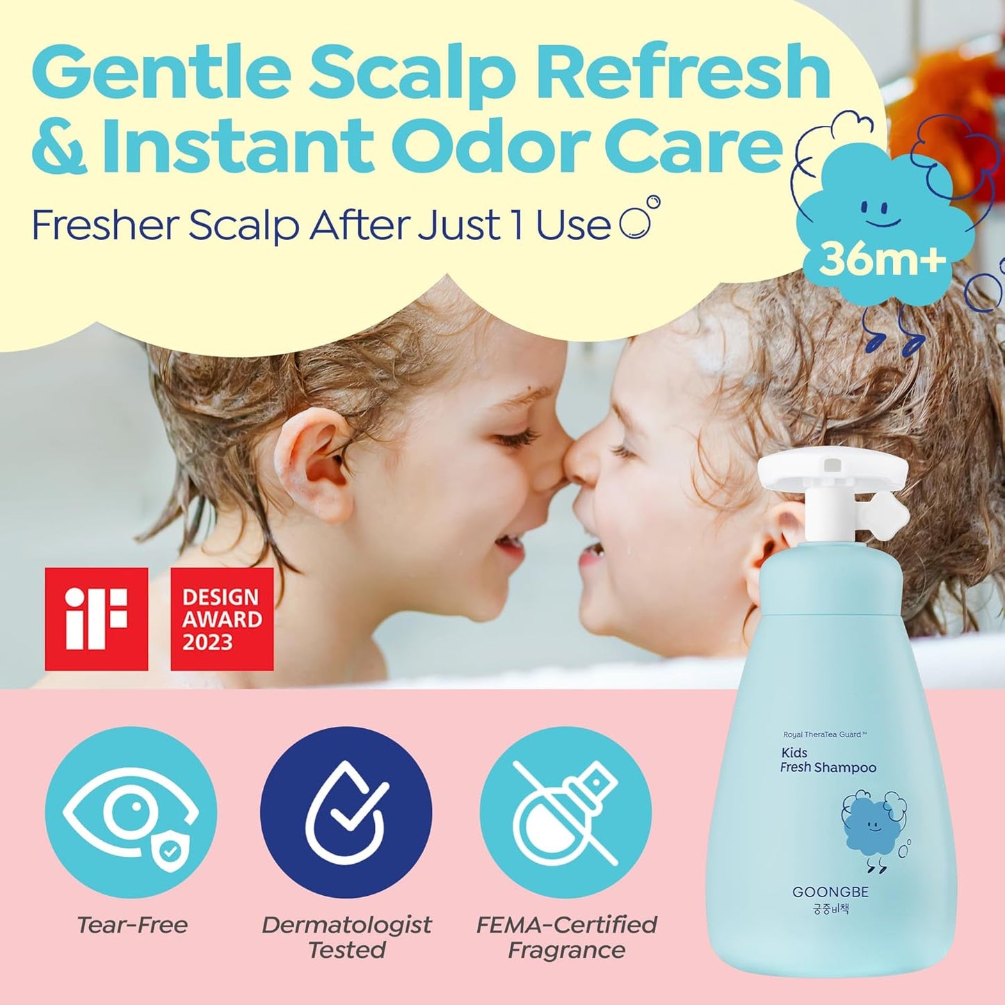 GOONGBE Kids Fresh Shampoo - Deep Cleanse for Oily Scalp with Moringa Extract - Silicone-Free, 10.1oz