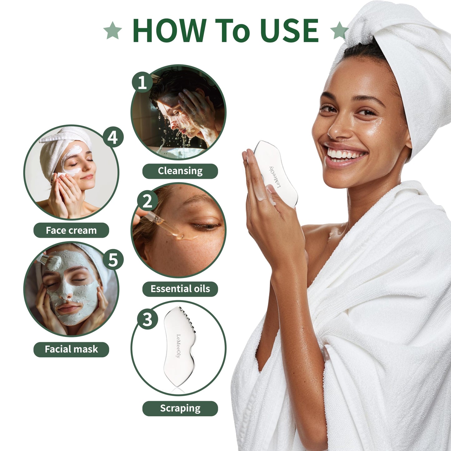 LeMeeOly Stainless Steel GuaSha & Eye Cream Applicator Facial Tools, Metal Guasha for Face Neck, Eye Massager Tool, Lymphatic Drainage Face Massage Tool, Skin Care Gift