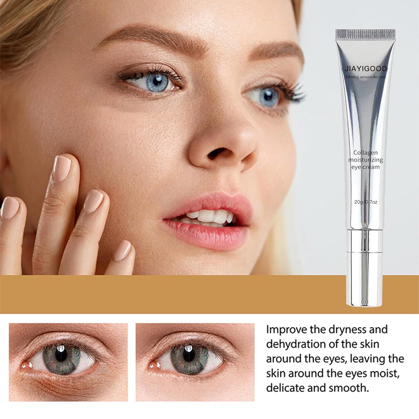 Skiennix Vegan Collagen Eye Cream - Cooling Roller with Peptides & Triple Hyaluronic Acid for Dark Circles & Puffiness