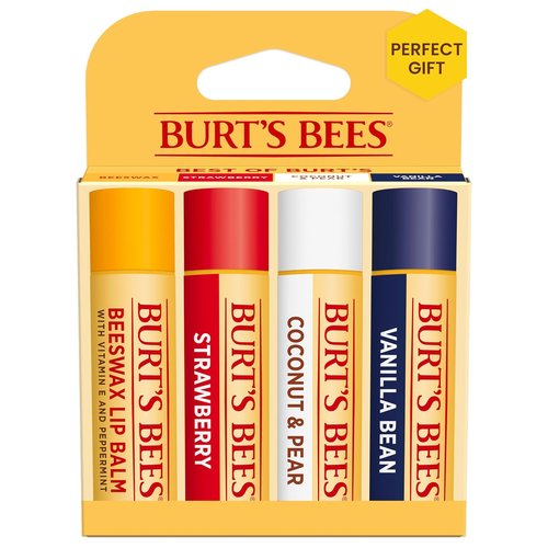 Burt's Bees Lip Balm Pack - Natural Beeswax Formula with Strawberry, Coconut & Vanilla | 4 Tubes, 0.15 oz Each