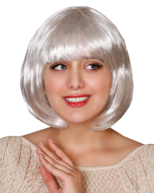 Matissa Short Straight 10" Bob Wig with Bangs Synthetic Fancy Dress Costume Halloween Party (Silver/Grey)