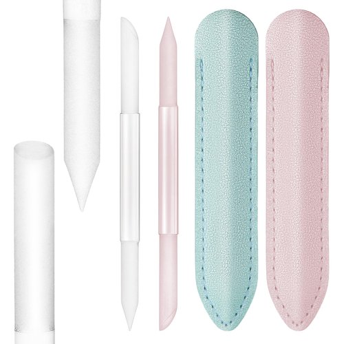 2Pcs Glass Cuticle Pusher with Leather Case, Dual Ended Cuticle Remover Tool Professional Manicure Stick Fingertip Precision Filing Cuticle Remover Tools for Nail Salons Home (Clear, Pink, Green)