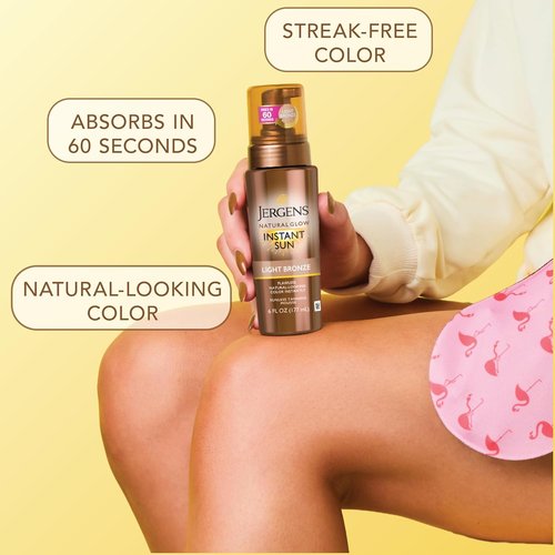 Jergens Natural Glow Self Tanner Mousse - Instant Light Bronze Tan | Sunless Tanning Body Bronzer, 6 Oz