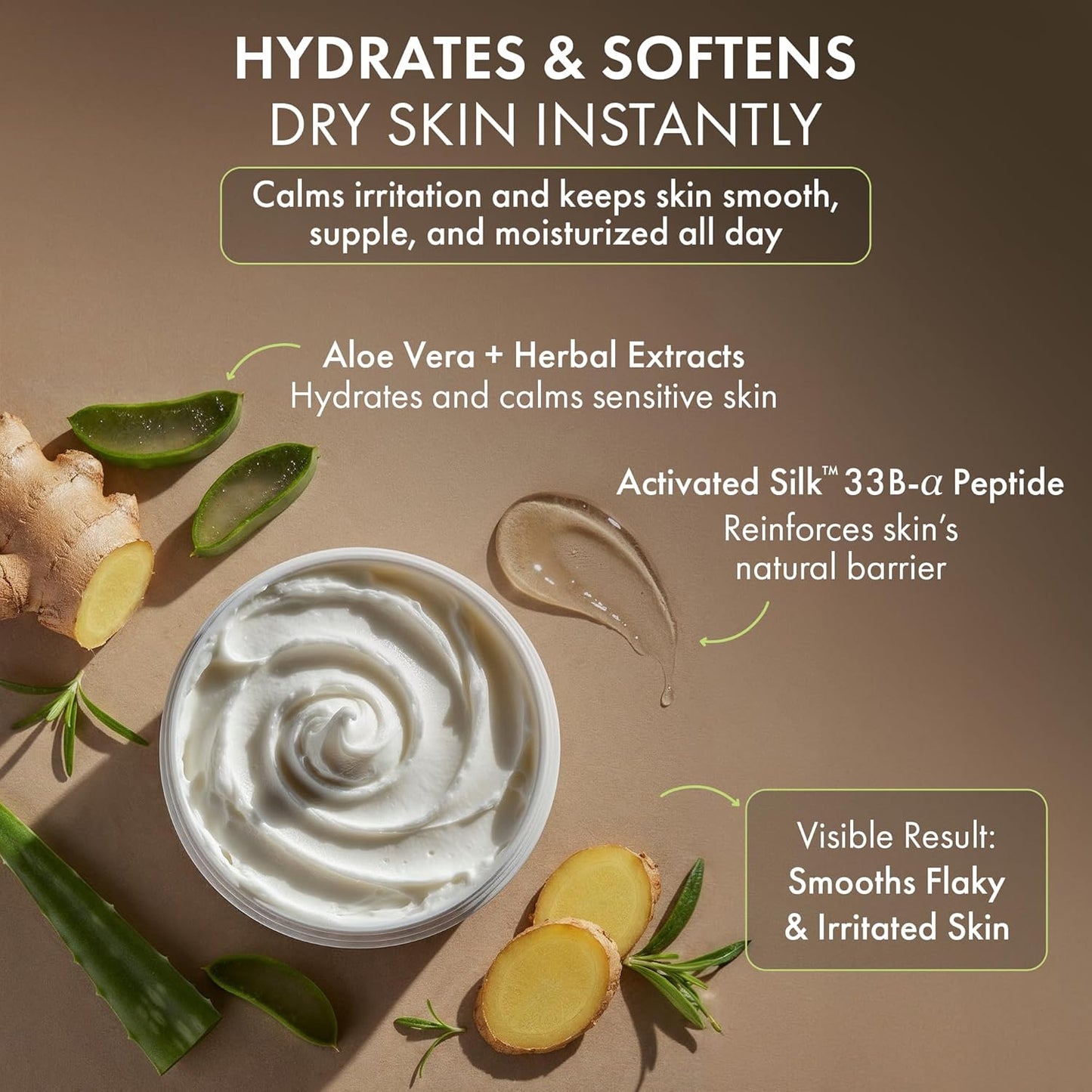 Skiennix Hydrating Silk Peptide Body Butter - Lightweight, Non-Greasy Moisturizer with Aloe Vera & Vitamin E for Dry Skin - Deep Nourishment & Hydration