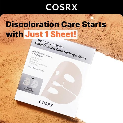 COSRX Hydrogel Face Masks - Alpha-Arbutin Discoloration Care | Collagen Infused, 3 EA