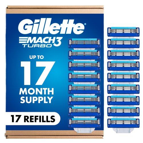 Gillette Mach3 Turbo Mens Razor Blade Refills, 17 Count