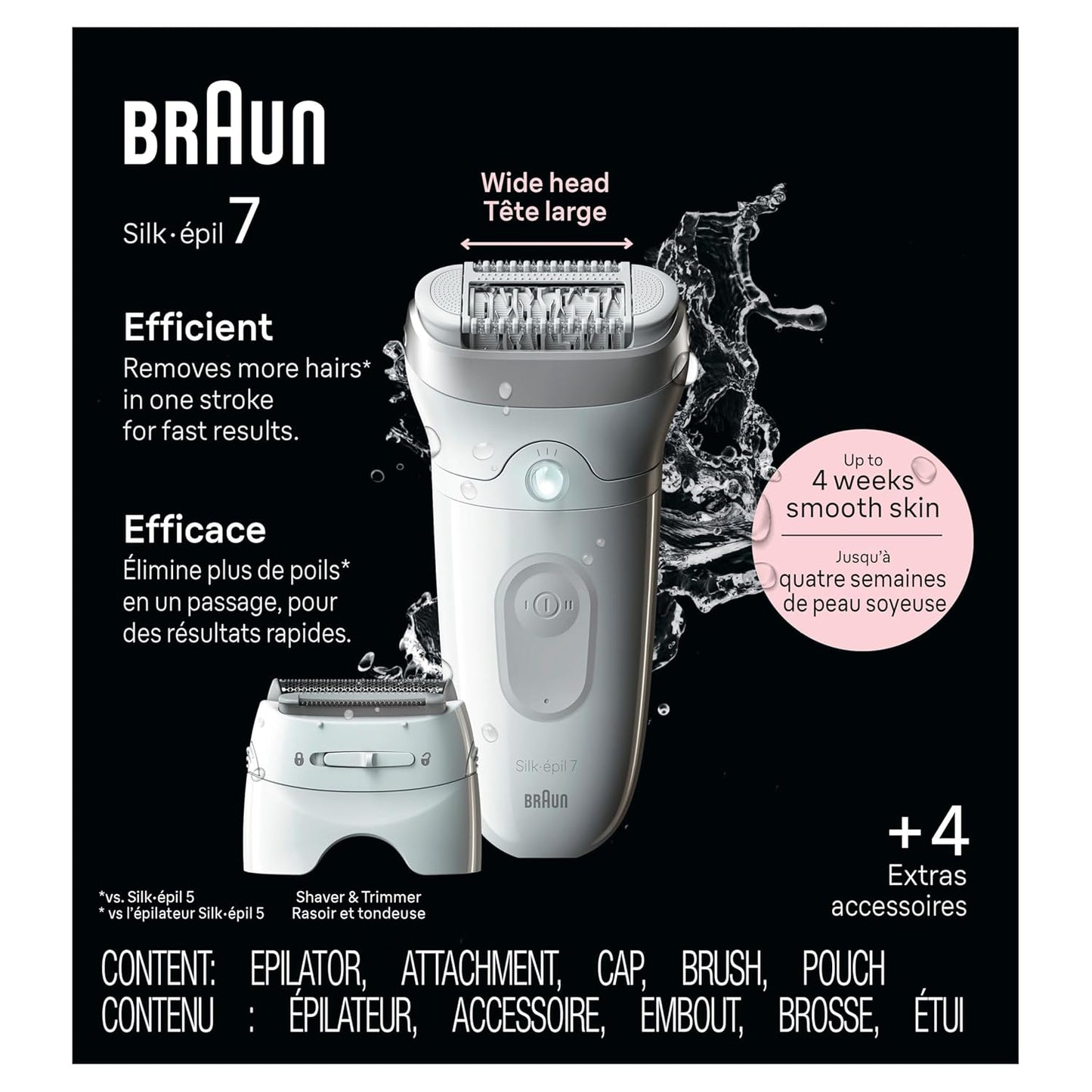 Braun Silk-épil 7 Epilator - Women's Hair Removal Device with Shaver Head & Trimmer Comb | Silver