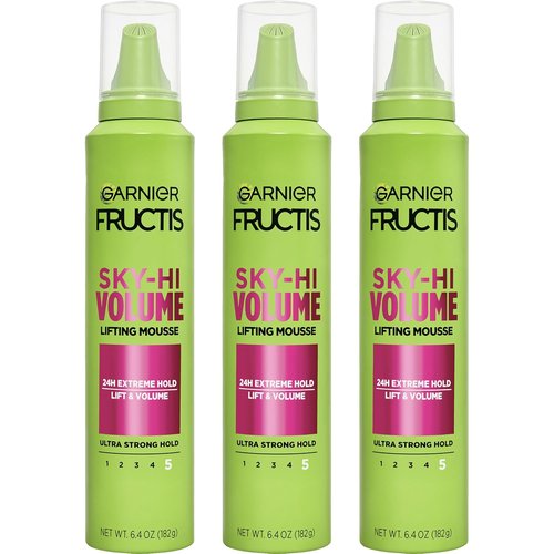 Garnier Fructis Style Sky-Hi Volume Mousse - Extreme Hold, 6.4 Oz, 3 Count | Boost Your Hair Volume