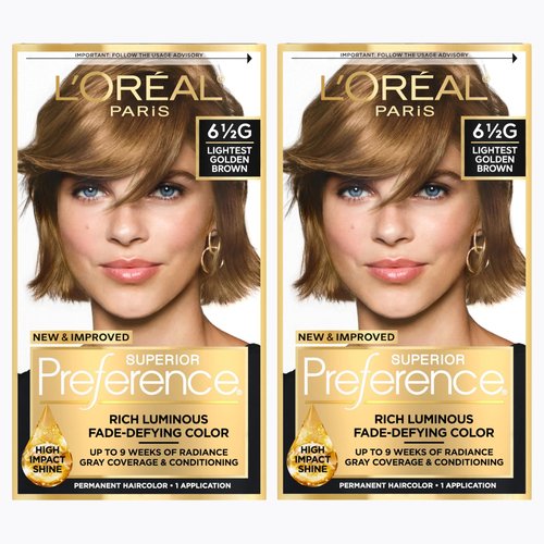 L'Oreal Paris Superior Preference Luminous Fade-Defying Permanent Hair Color, Hair Dye For Up to 9 Weeks of Radiance, Lightest Golden Brown 6.5G, 1 Hair Dye Kit (Pack of 2)