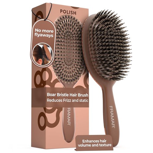 FRAMAR Soft Boar Bristle Hair Brush for Women - Enhances Volume & Shine | Chocolate Color