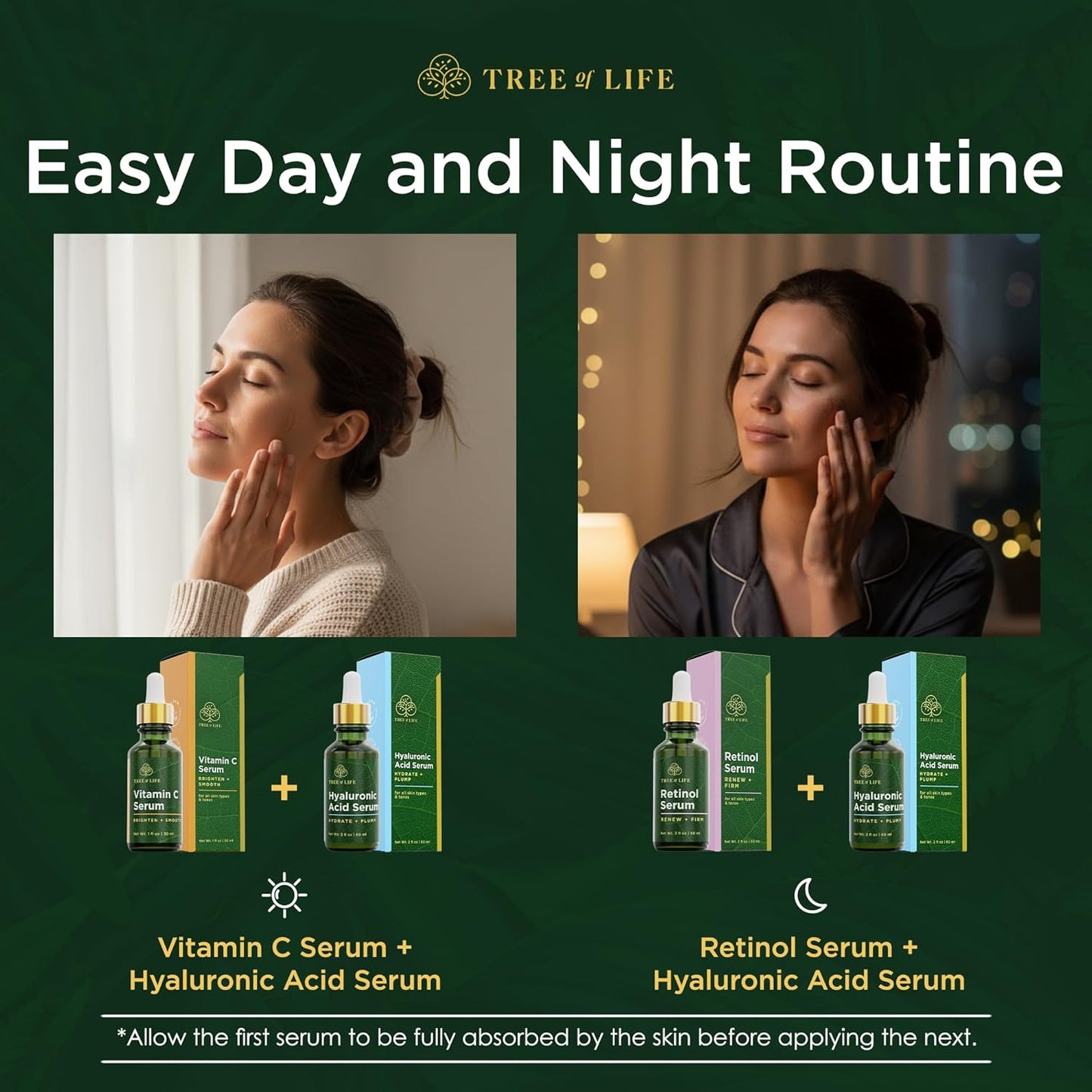 Tree of Life Beauty Facial Skin Care Set - Brightening & Hydrating Serums with Vitamin C, Retinol & Hyaluronic Acid | 1 Fl Oz (Pack of 3)