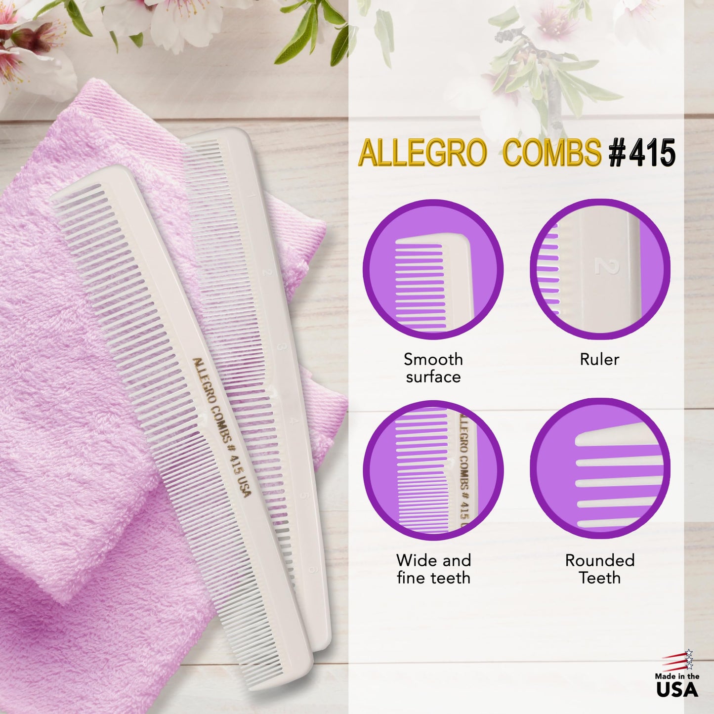 Allegro Combs #415 - Combs Set 12 Count Pocket Combs for Men and Women Hair Stylist Barber Tools for Cutting Styling USA (White)