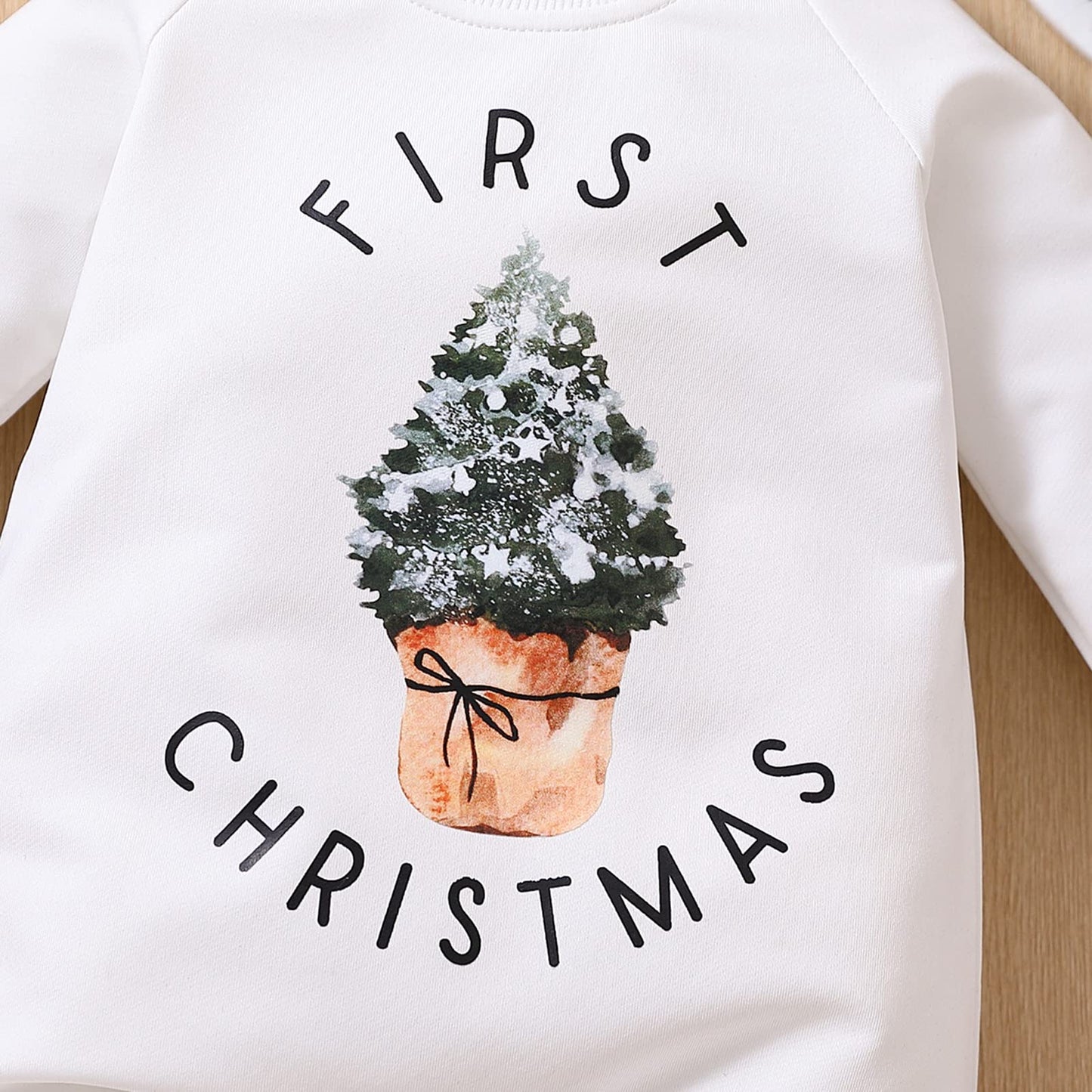 DOSYZTO Baby Boy Girl Christmas Outfit First Christmas Letter Print Romper Jumpsuit Oversized Xmas Bodysuit Clothes (first christmas jumpsuit,12-18 Months)