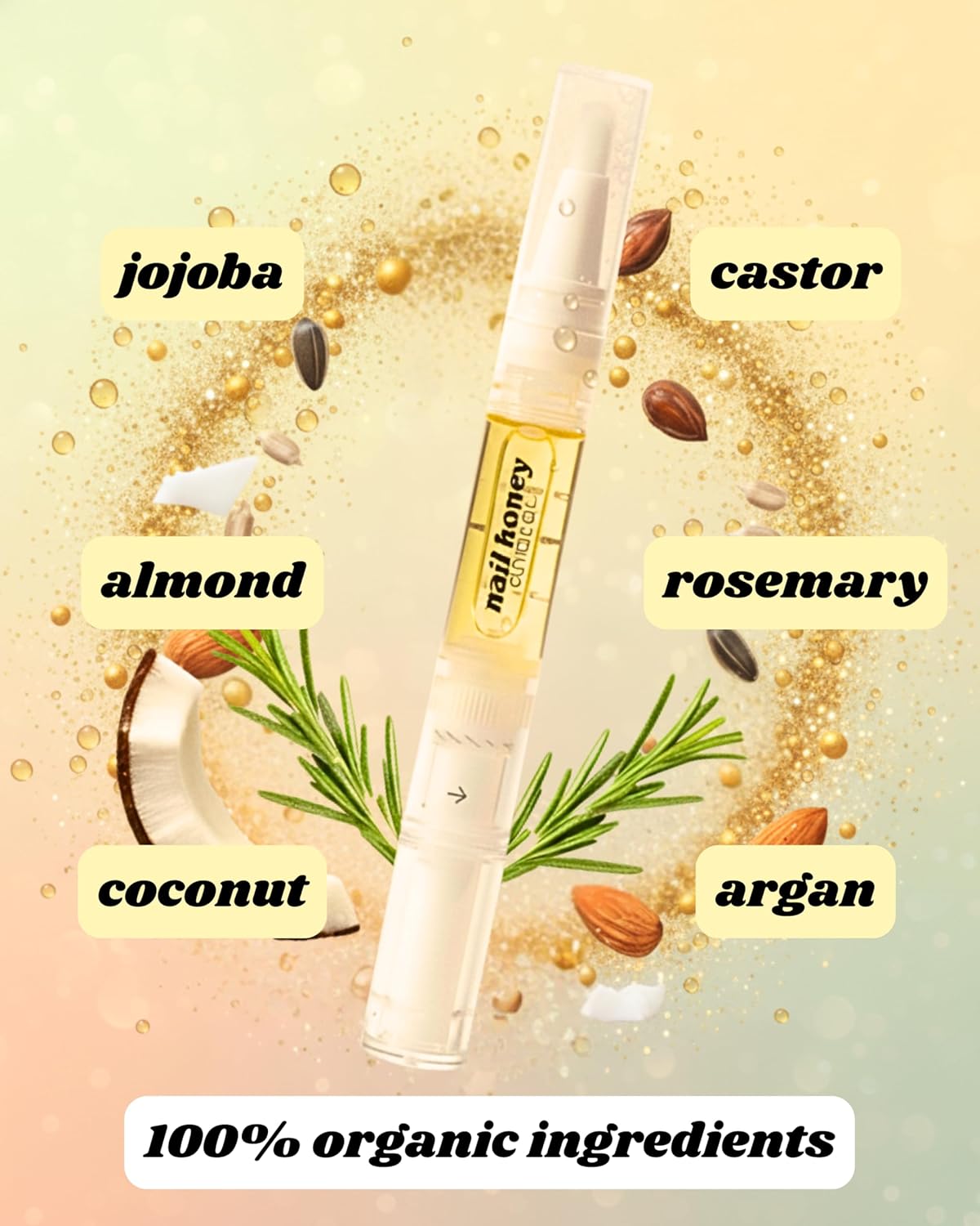 Twinkled T Nail Honey Cuticle Oil Pen - Organic Nail Growth Treatment for Dry Cuticles & Brittle Nails | 2ml