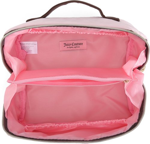 Juicy Couture Makeup Bag - Pink & Brown Velour Organizer with Rhinestone Handle | Travel Essentials