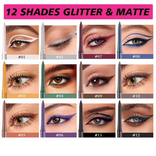 Hyesamyo Quick-Drying Smooth-Glide Cream Eyeliner Set, 12 Versatile Shades Available, Waterproof Smudge-Proof Long-Lasting, Beginner-Approved, Safe for Sensitive Eyes & All Skin Types #12
