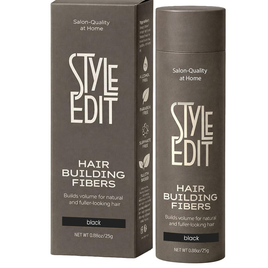 Style Edit Hair Building Fibers - Conceal Thinning Hair & Bald Spots | Plant-Based Thickening Powder, Black 0.88oz