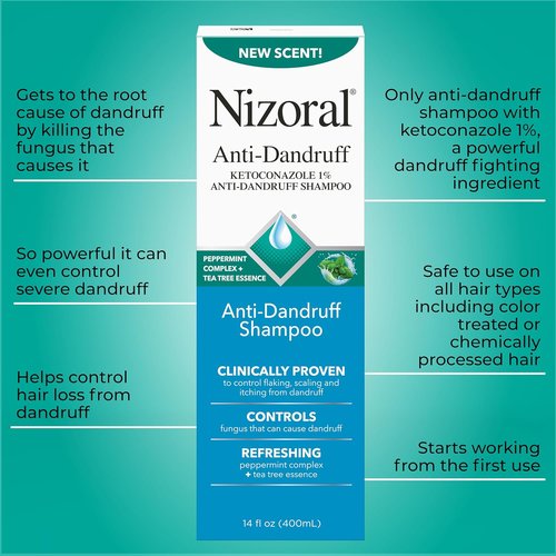 Nizoral Anti-Dandruff Shampoo - 1% Ketoconazole, 14 Fl Oz | Peppermint & Tea Tree Scent, All Hair Types