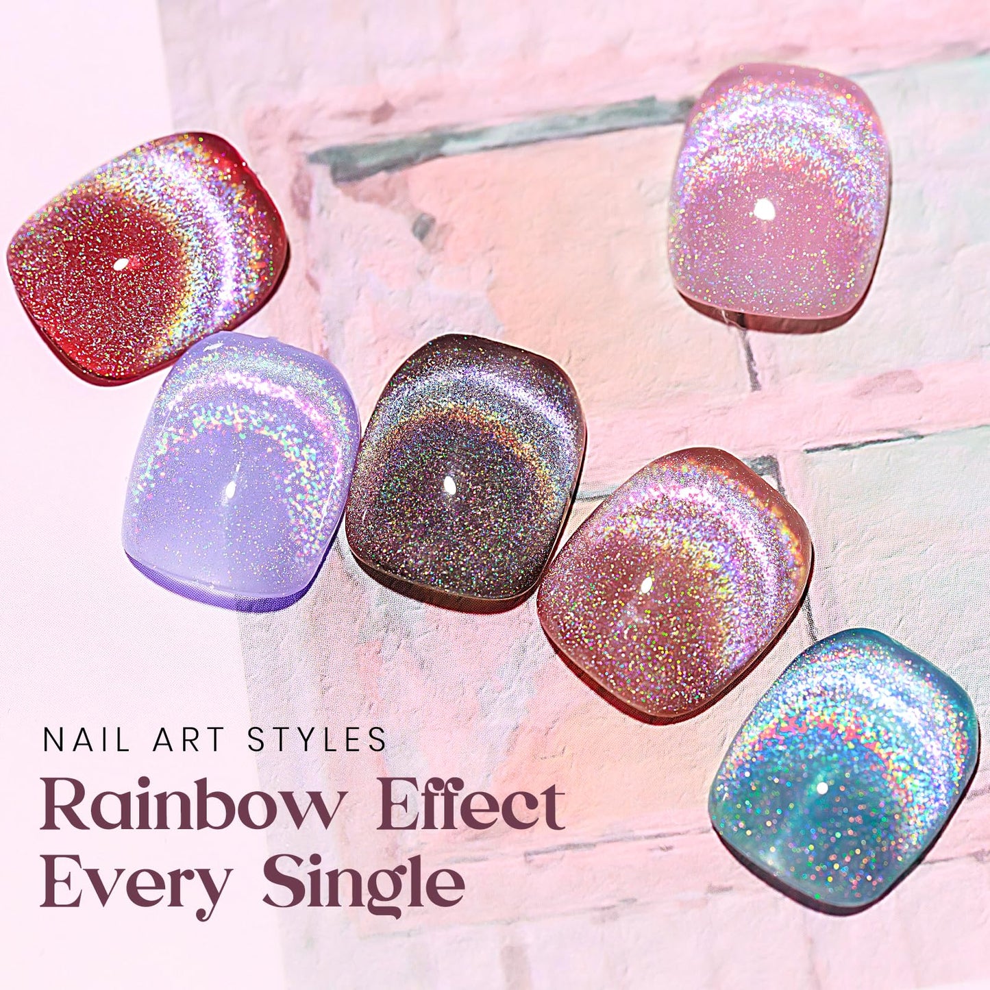 MIZHSE Cat Eye Gel Nail Polish: Glitter Rainbow Holographic Gel Polish with Magnet, Reflective Translucent UV Gel for Nail Salon Home DIY, Pink Rainbow 10Ml