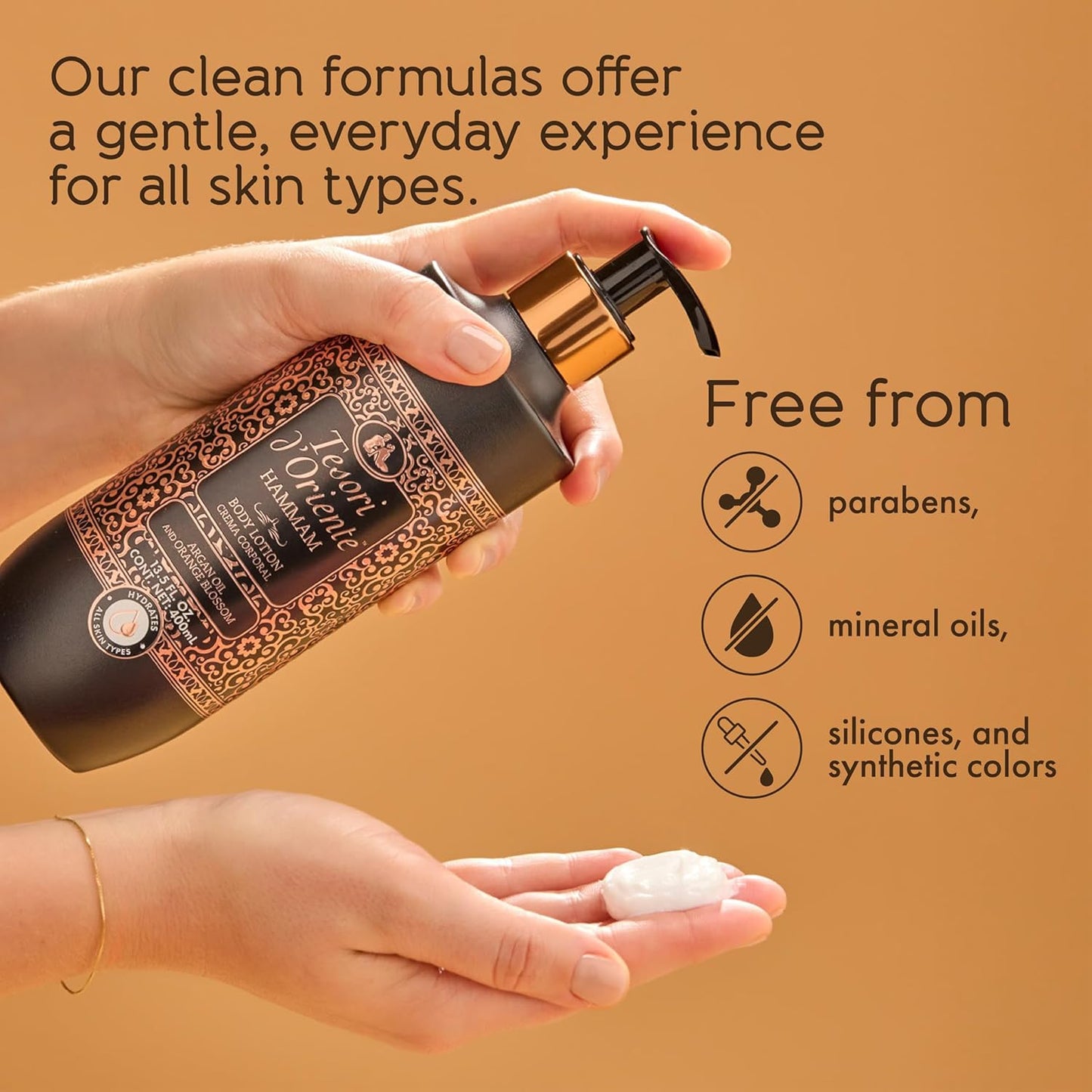 Tesori d’Oriente Body Lotion - Fast-Absorbing Argan Oil Moisturizer | 13.5 fl oz, Orange Blossom Scent
