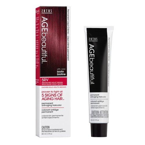 AGE beautiful Permanent Hair Color Dye Liqui Creme | 100% Gray Coverage | Anti-Aging Haircolor | Biotin for Thicker, Fuller Hair | Professional Salon Coloring | 5RV Medium Red Violet Brown