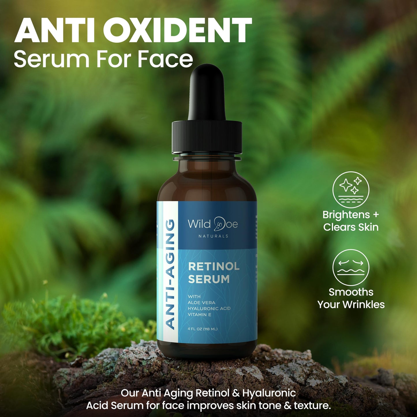 Retinol Serum for Face -Anti Aging Serum & Dark Spot Corrector w/Hyaluronic Acid, Pure Aloe Vera Gel, Vitamin E Oil For Scars Treatment: Target Lines/Wrinkles, Boost Collagen, Aid Acne Treatment -4oz