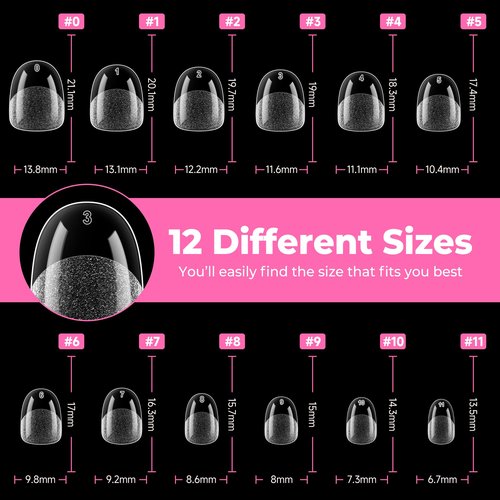 UNA GELLA Extra Short Oval Nail Tips, Pre-Etched Round Clear Fake Nails 216pcs Soft Gel Acrylic Nail Tips Full Cover False Ultra Short Gel Nail Tip for Beginners Nail Salon Extensions 12 Sizes