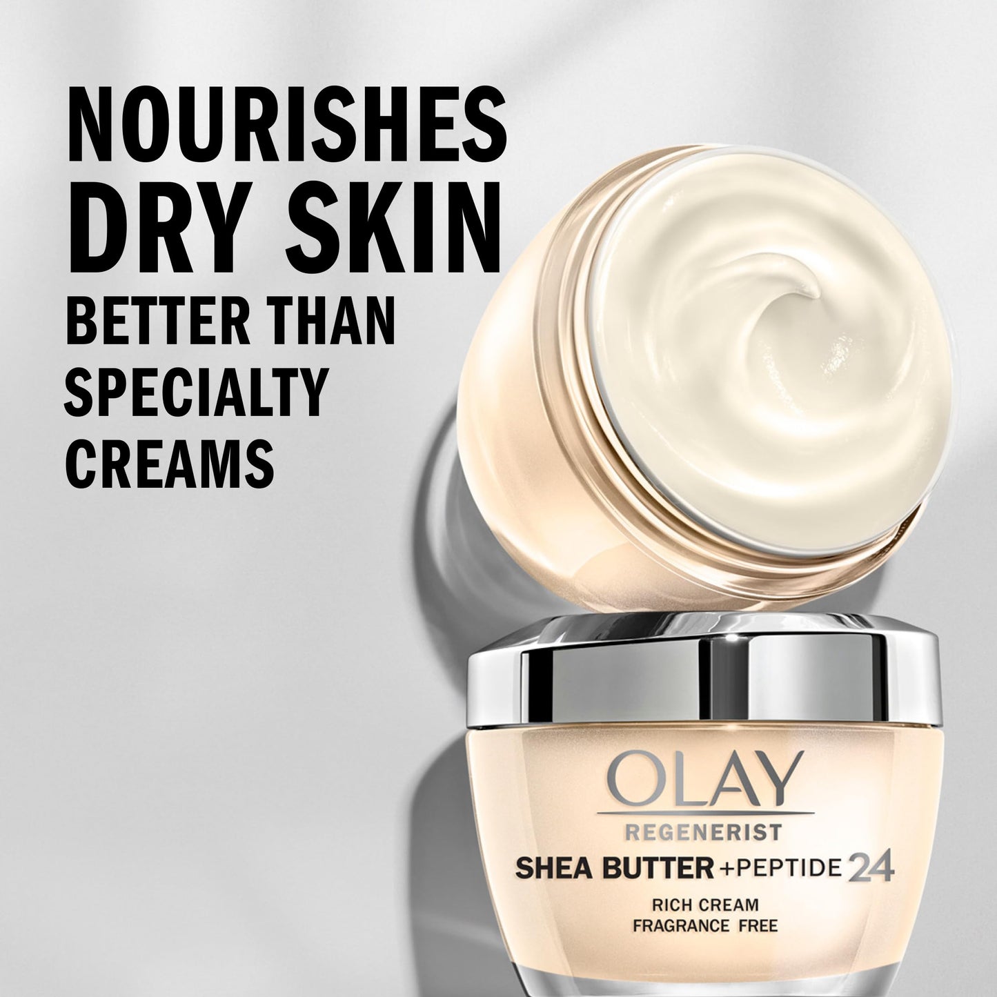 Olay Regenerist Shea Butter + Peptide 24 Rich Cream Face Moisturizer, Fragrance Free, 1.7 oz (48g)