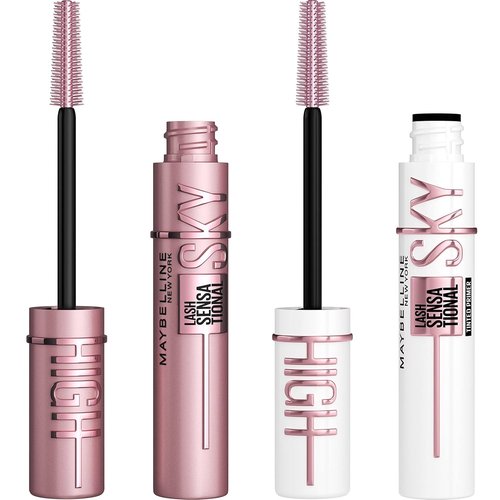 Maybelline Lash Sensational Sky High Mascara & Boosting Primer Bundle | Blackest Black & Soft Black