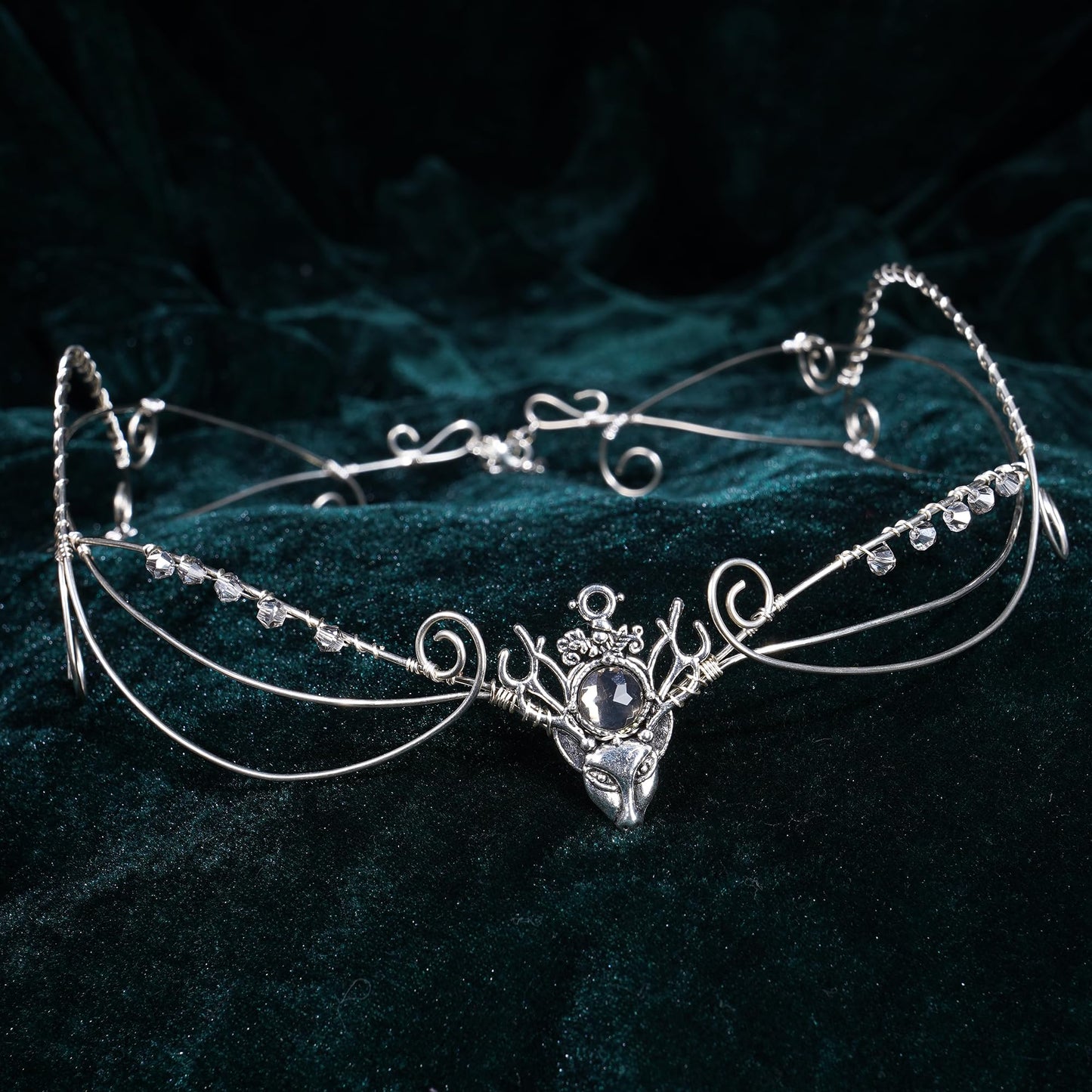 CoTeeZa Silver Fairy Circlet Elf Crown - Viking Celtic Headpiece Renaissance Anlters Elf Tiara Medieval Wedding Bride Headwaer Cosplay