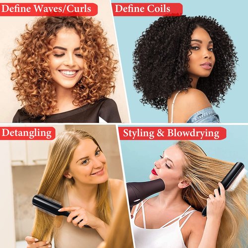 KTKUDY Curly Hair Brush - 9-Row Detangling & Defining Brush for Wavy, Curly, Coily Hair - Black