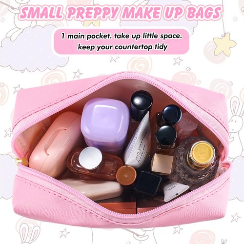 URSKYTOUS Gifts for Girls Initial Makeup Bag Personalized Cosmetic Bag with Zipper Cute Travel Toiletry Bag Waterproof PU Preppy Makeup Pouch Birthday Gift for Teen Girls Women(Pink M)