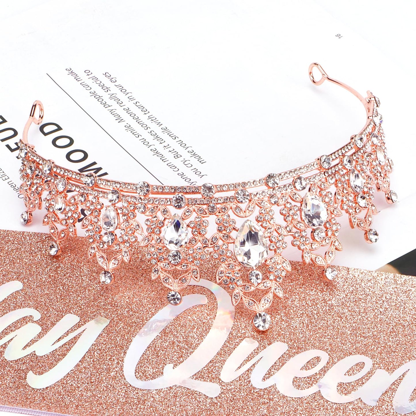 Atoden Birthday Crown and Birthday Queen Sash Rose Gold Tiara Birthday Girls Women Crystal Crown Princess Birthday Party Decorations Rhinestone Happy Birthday Accessories for Party Birthday Gifts