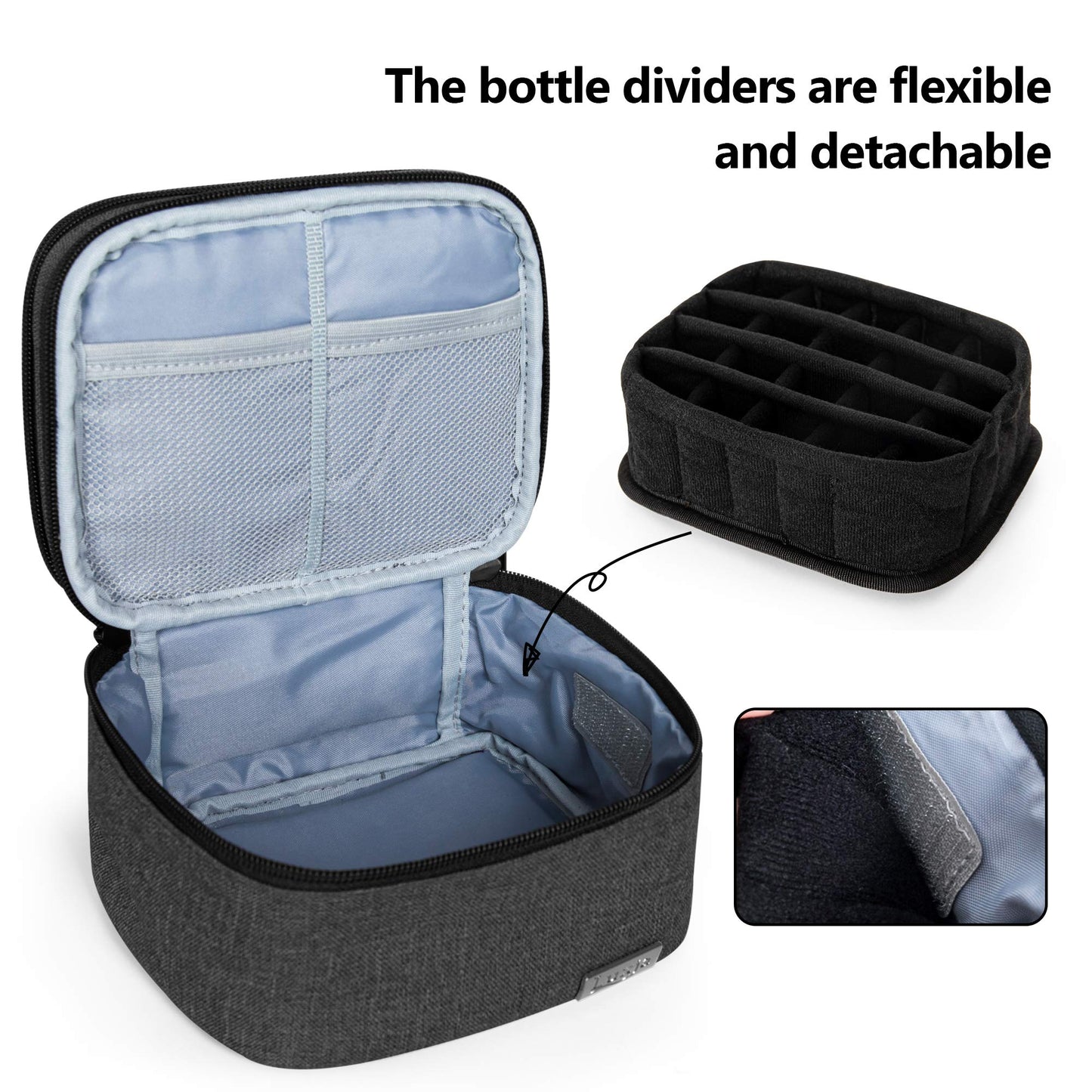 LUXJA Essential Oils Bag - Holds 20 Bottles (5ml-30ml, Also Fits for Roller Bottles), Double-Layer Organizer for Essential Oil and Accessories, Black