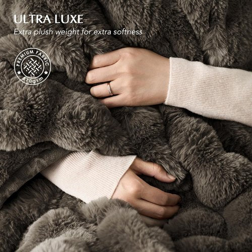 EverGrace Ultra Soft Luxury Faux Rabbit Fur Throw Blanket - Thick & Warm Reversible Design, Dark Taupe, 60x80 Inches