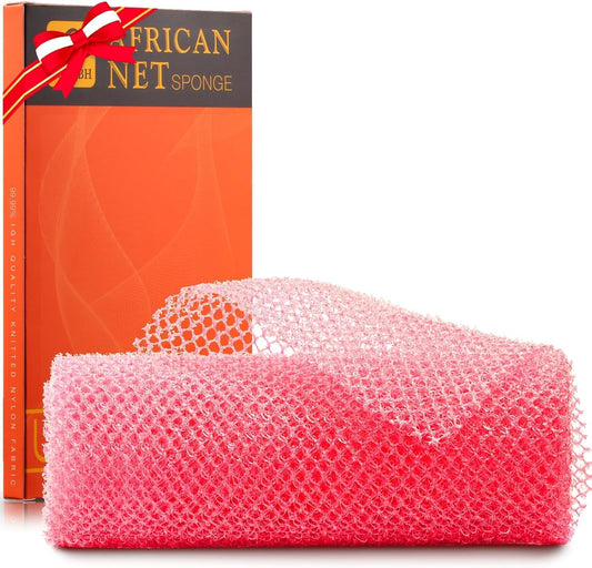 UJFQBH African Net Bath Sponge - Exfoliating Shower Scrubber for Smooth Skin | Pink