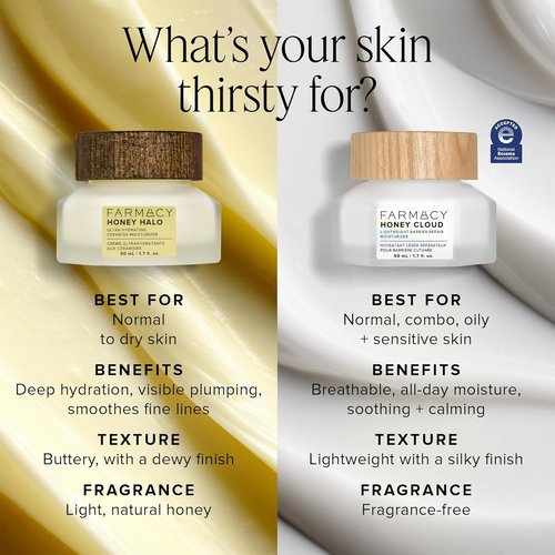 Farmacy Ceramide Face Moisturizer - Honey Halo Ultra Hydrating Formula with Buckwheat Honey & Ceramides - Restores Skin Barrier & Replenishes Dryness (50ml)