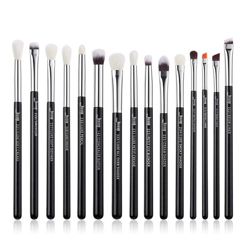 Jessup Professional Eye Makeup Brushes Set - 15pcs for Flawless Eyeshadow & Eyeliner | Pearl Black/Silver