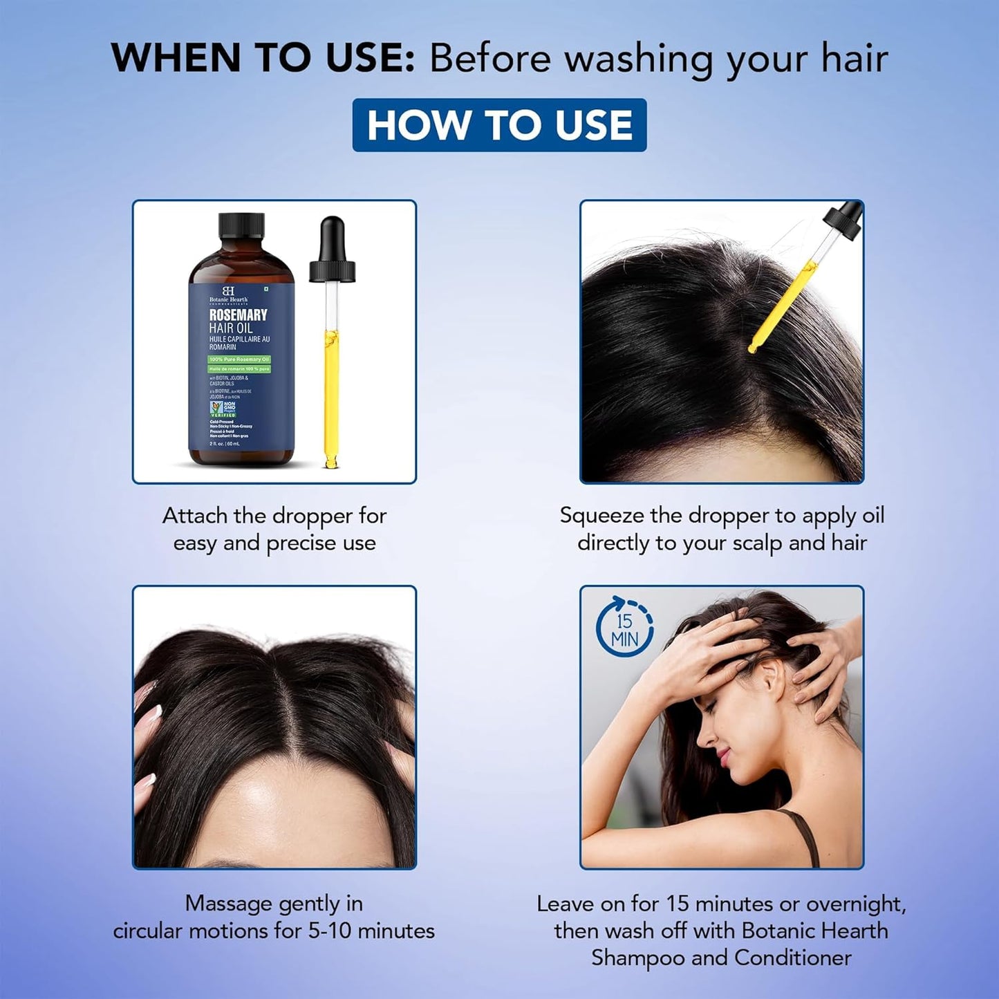 Botanic Hearth 100% Pure Rosemary Oil - Nourishing Hair Growth Treatment with Biotin & Jojoba Oil | 2 fl oz