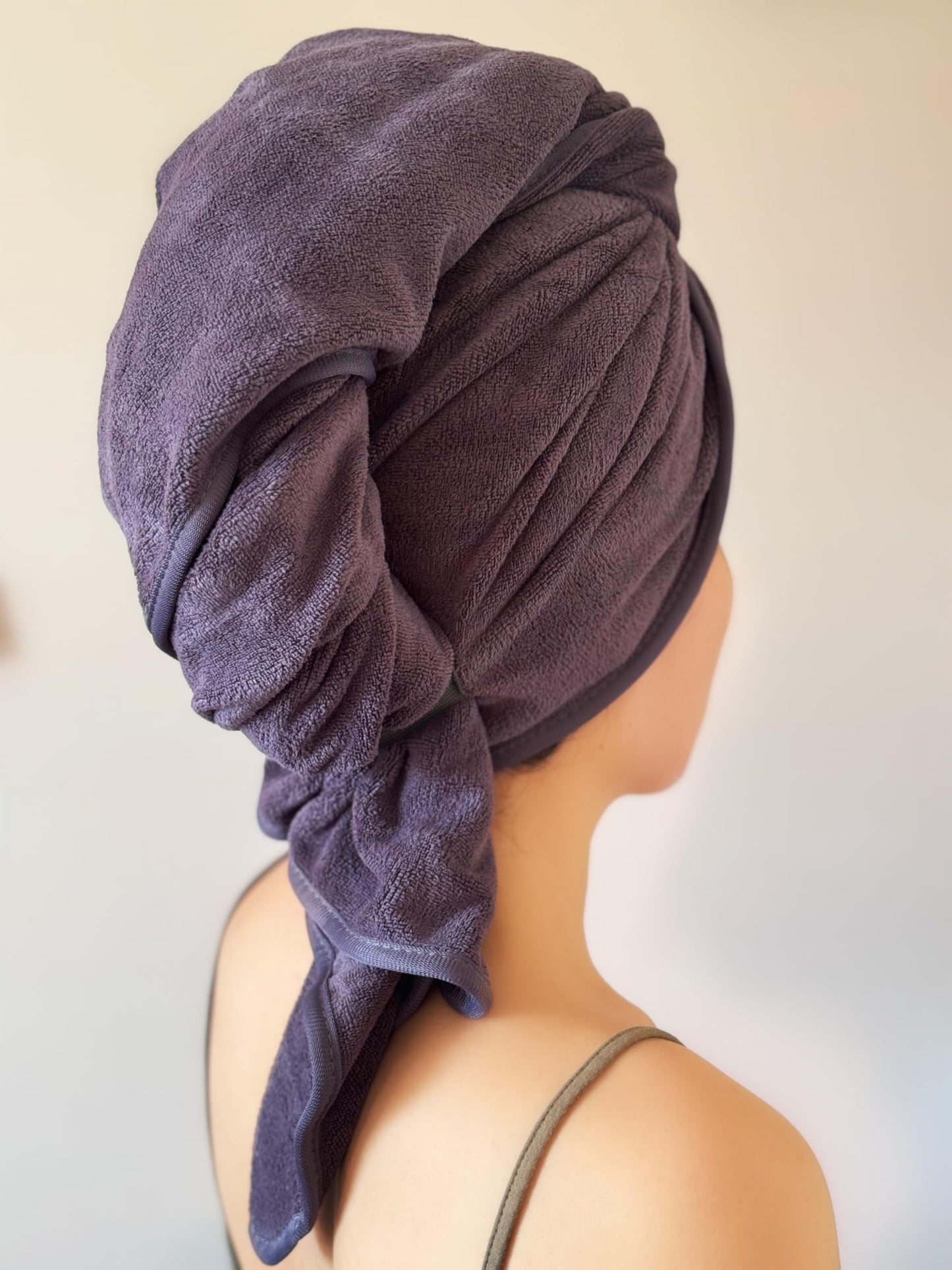 Large Microfiber Hair Towel for all Hair Types | Anti Frizz | Smooth Hair Drying Towel with Elastic Strap | Fast Drying | Super Absorbent Hair Turban (Grey)