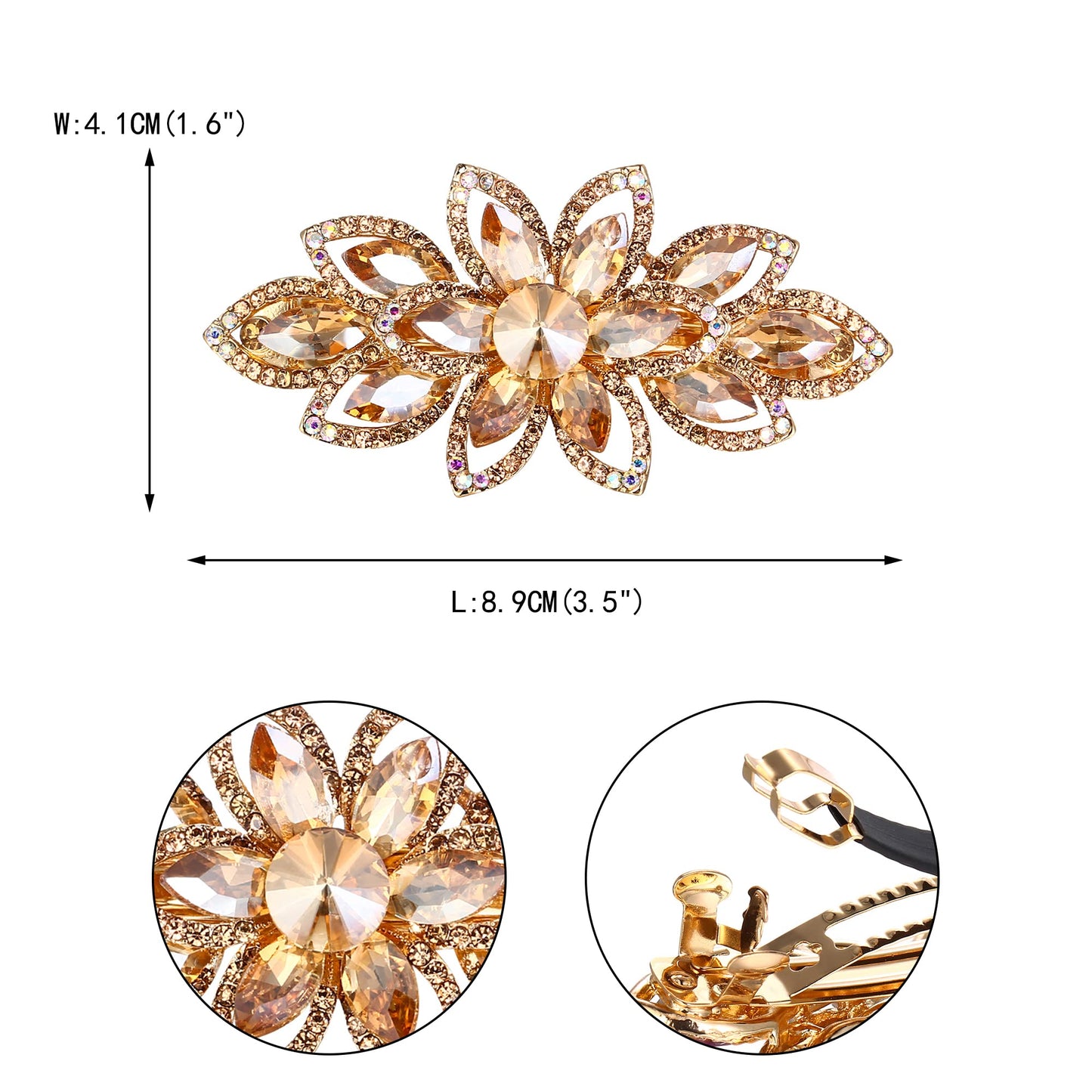 EVER FAITH Wedding Prom Hair Barrette Clip, Gorgeous Marquise Austrian Crystal Flower Leaf Hair Accessories for Women Brown Gold-Tone