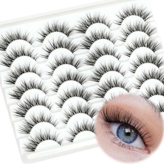 False Eyelashes Natural Look 14mm Long Wispy Lashes Strip Clear Band 14 Pairs 3D Faux Mink Fluffy Cat Eye Fake Lashes Soft Lightweight Pestañas Postizas Naturales by EMEDA(FF4）