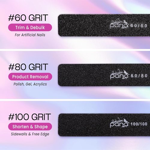 PANA Jumbo Size Double-Sided Nail Files | 10PCS Black Emery Boards, 80/80 Grit for Manicure & Pedicure