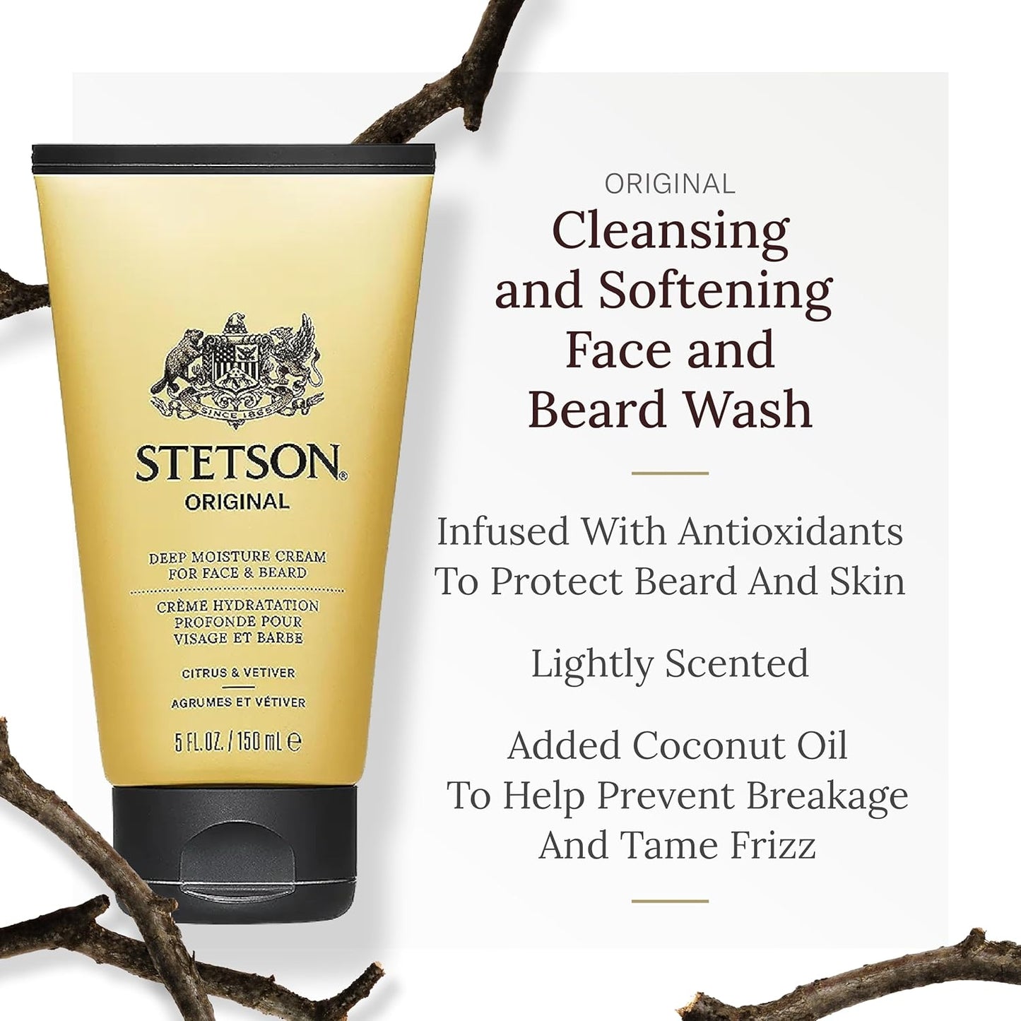 Stetson Men's Face Wash - Deep Clean Face & Beard Wash - Clarifying Soap - 5 oz - 3 Pack