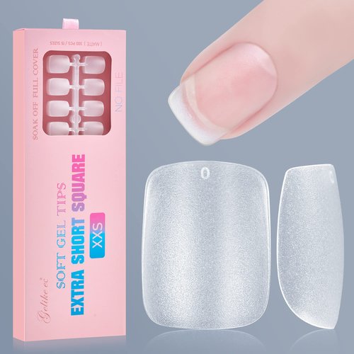 Gelike ec Extra Short Nail Tips: XS Square Soft Gel Nail Tips Full Cover - 300PCS Square Shaped for Acrylic Nails, Clear Gelly Tips Pre-Buffed PMMA False Press on Nails 15 Sizes, EXTRA SHORT SQUARE